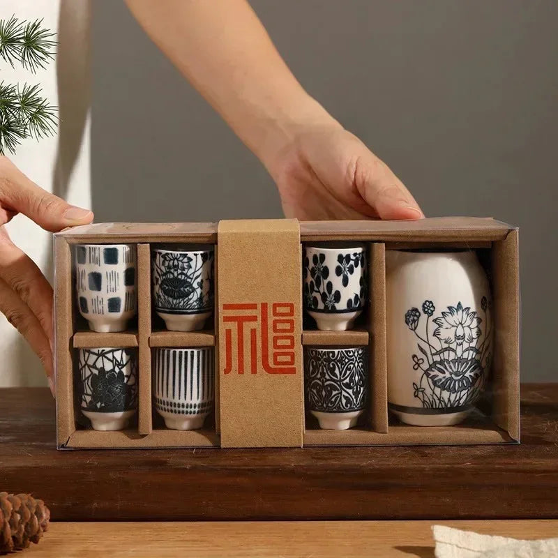 Juego de Tazas de Cerámica Japonesa | Set de Degustación con Jarra-drinkware-SeemSeem