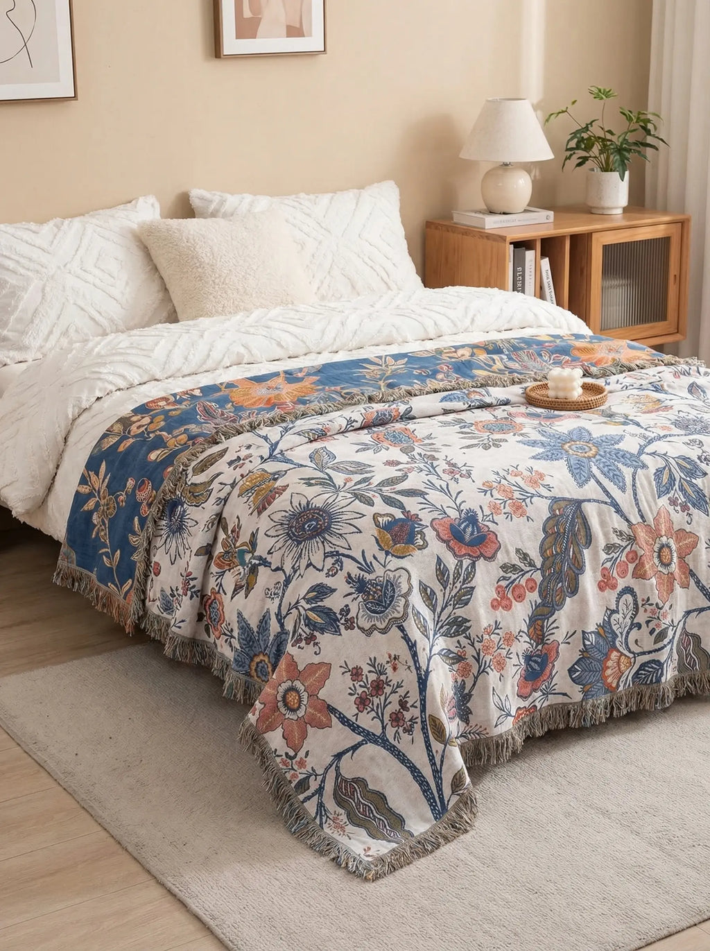 Manta Floral De Algodón Para Sofá | Manta Decorativa Para Cama-Blanket-SeemSeem