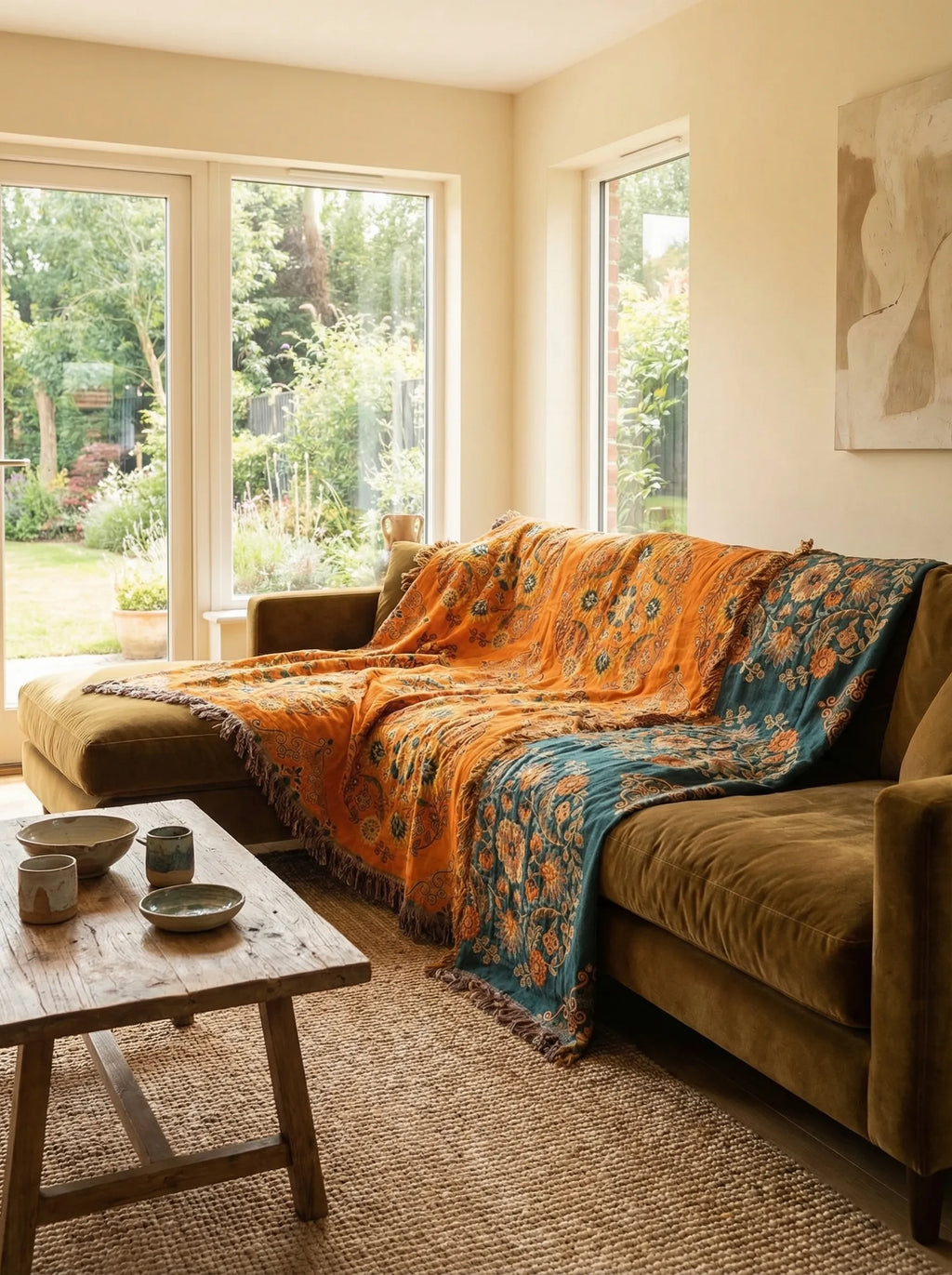 Manta Reversible Floral Para Sofá | Manta Decorativa De Algodón Para Cama-Blanket-SeemSeem