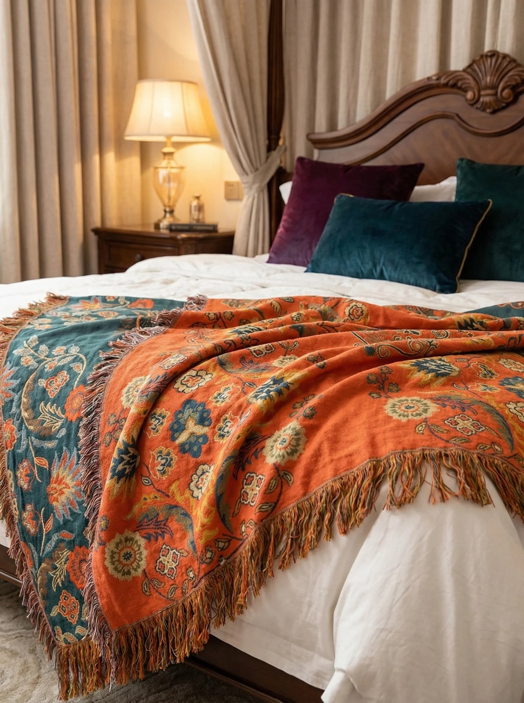 Manta Reversible Floral Para Sofá | Manta Decorativa De Algodón Para Cama-Blanket-SeemSeem