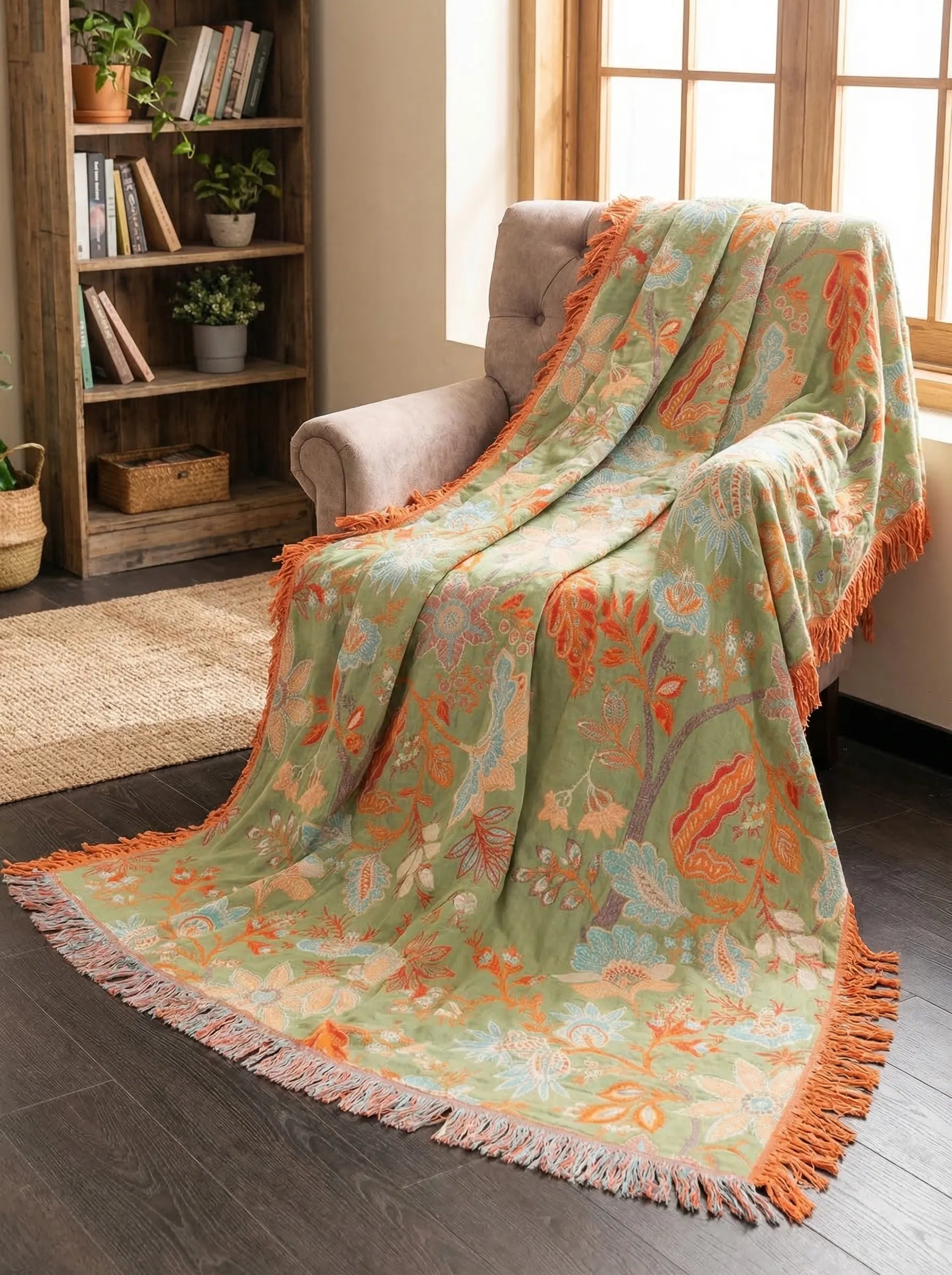 Manta Boho Floral De Algodón | Manta Decorativa Para Sofá O Cama-Blanket-SeemSeem