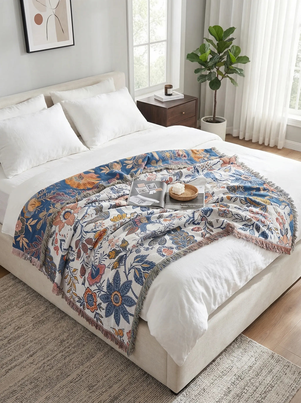 Manta Floral De Algodón Para Sofá | Manta Decorativa Para Cama-Blanket-SeemSeem