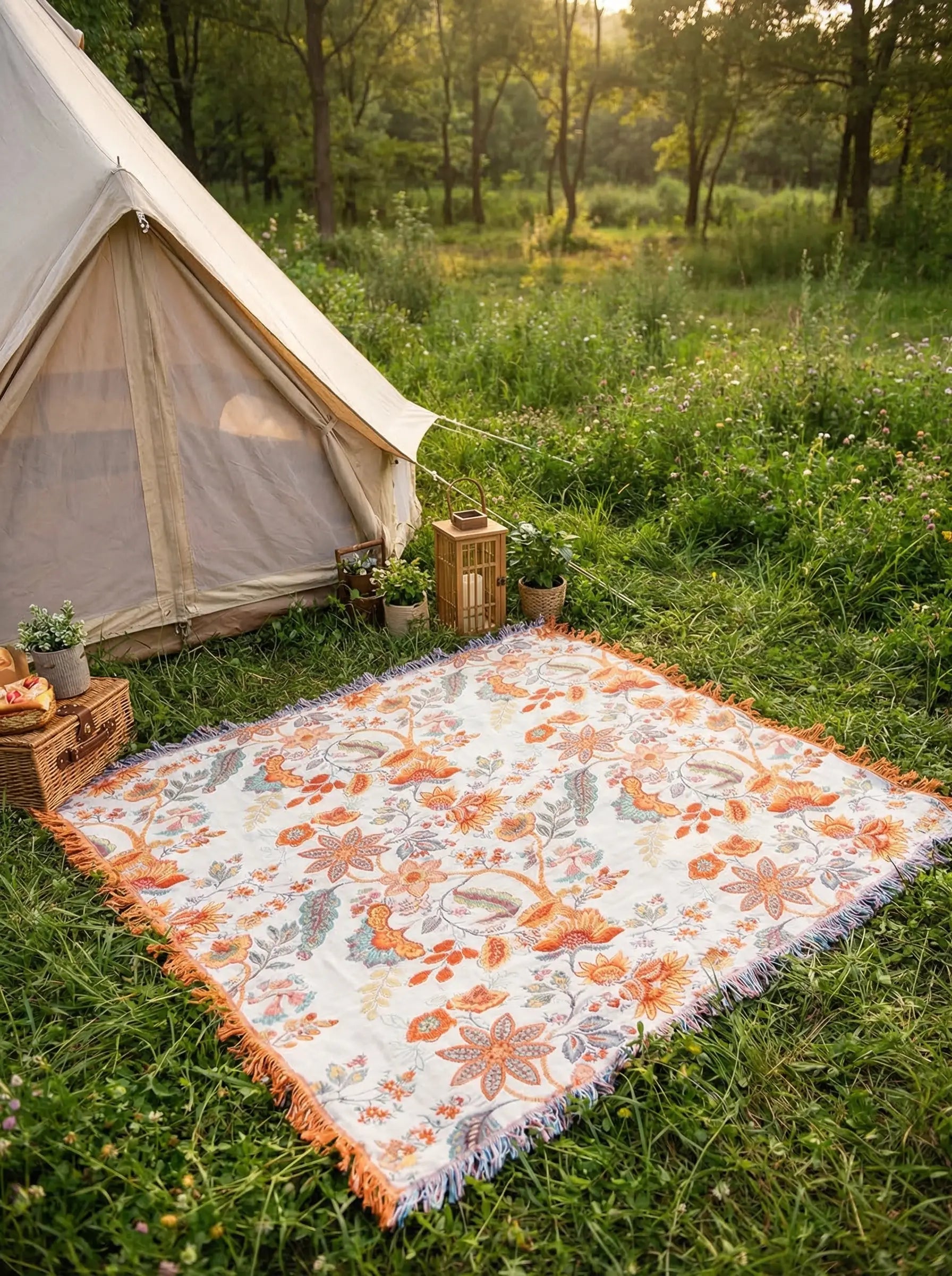 Manta Boho Floral De Algodón | Manta Decorativa Para Sofá O Cama-Blanket-SeemSeem