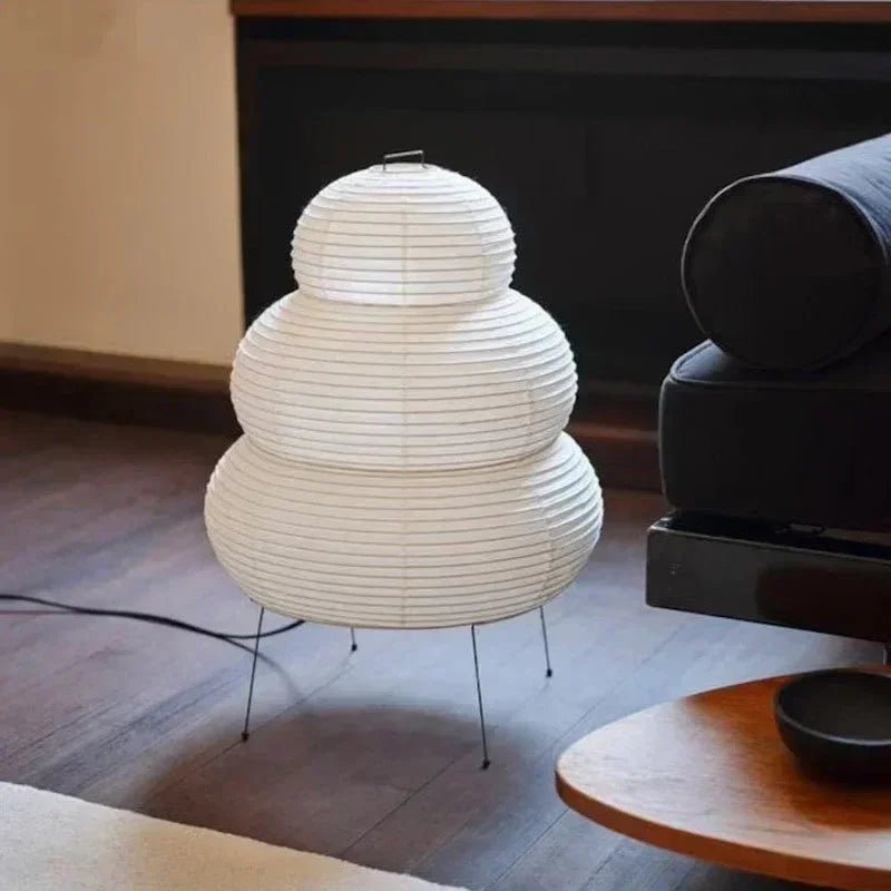 Lámpara de Pie Estilo Japandi | Pantalla de Papel Decorativa de Tres Niveles-Lamp-SeemSeem