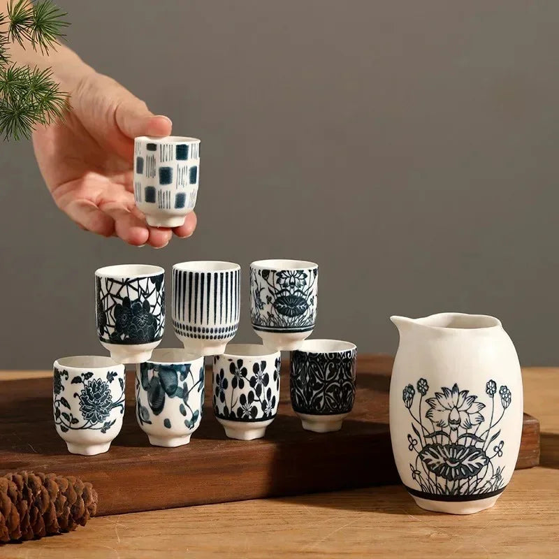 Juego de Tazas de Cerámica Japonesa | Set de Degustación con Jarra-drinkware-SeemSeem