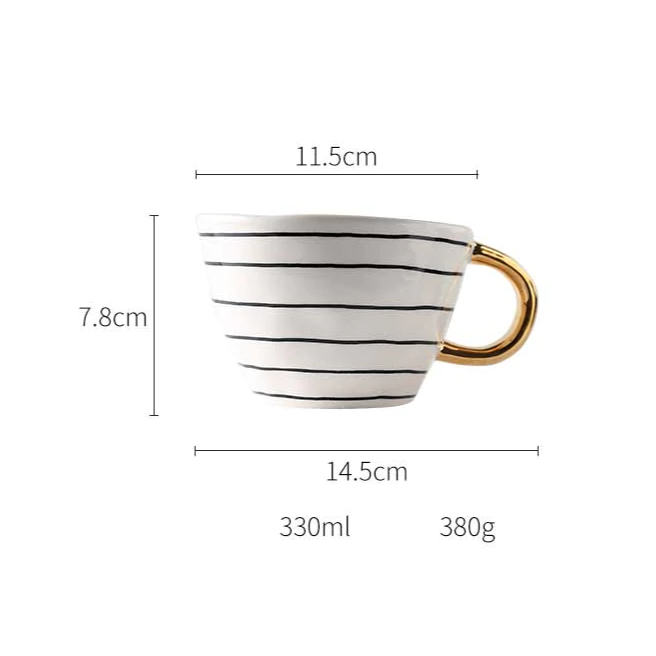 Taza de Cerámica con Asa Dorada | Diseño Geométrico Moderno-mugs-SeemSeem