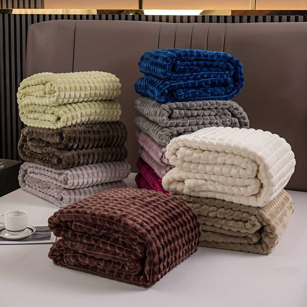 Manta Acanalada De Franela | Cobija Suave Para Sofá Y Cama-Blanket-SeemSeem