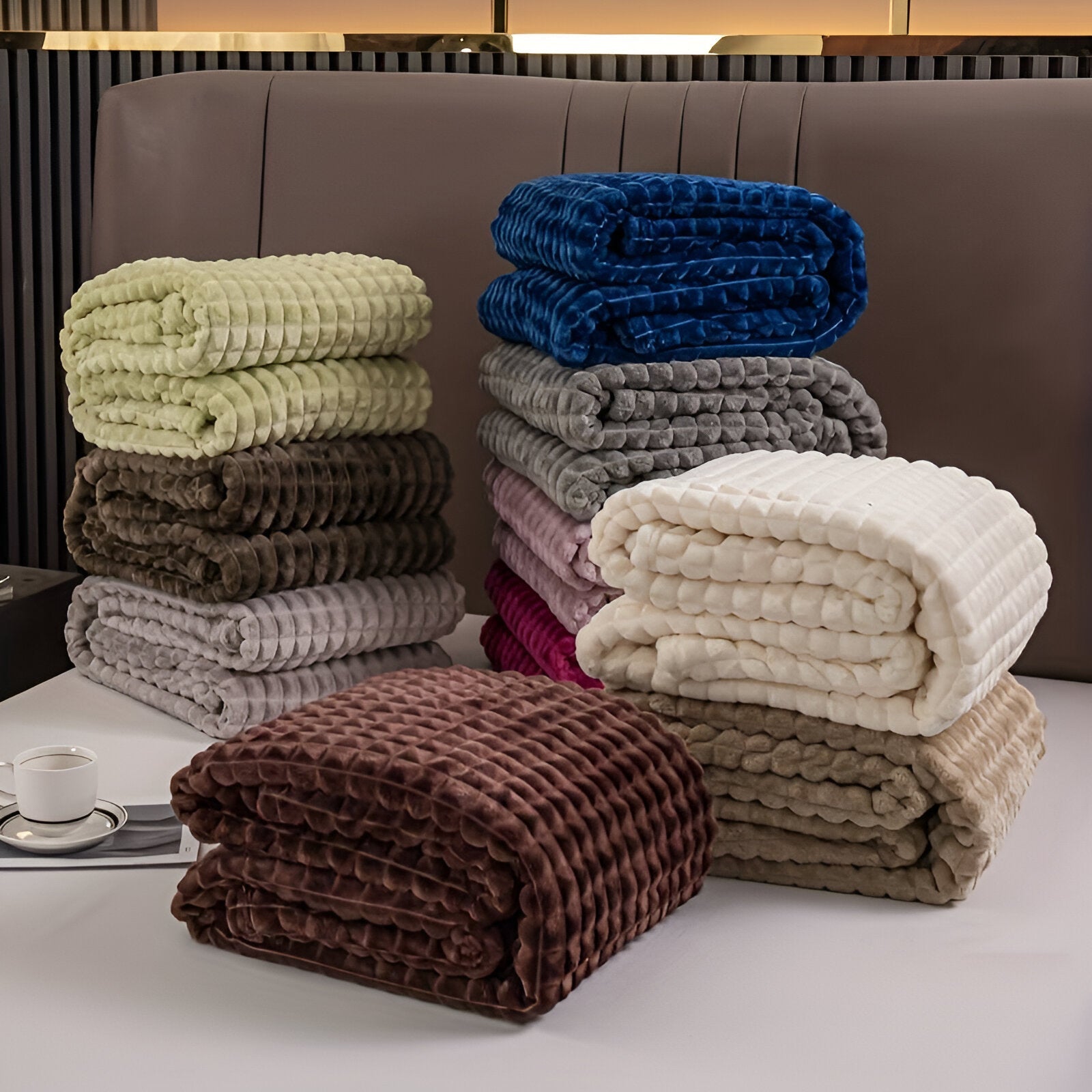 Manta Acanalada De Franela | Cobija Suave Para Sofá Y Cama-Blanket-SeemSeem