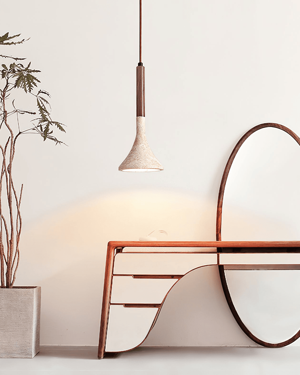 Lámpara Colgante Travertino | Diseño Minimalista Con Detalles De Madera-Lamp-SeemSeem