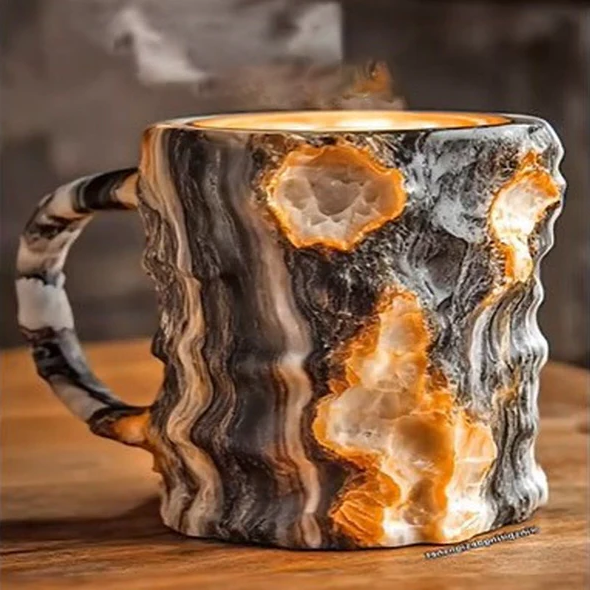 Taza Efecto Cristal Mineral | Asa Integrada Forma Irregular Para Café y Té-mugs-SeemSeem