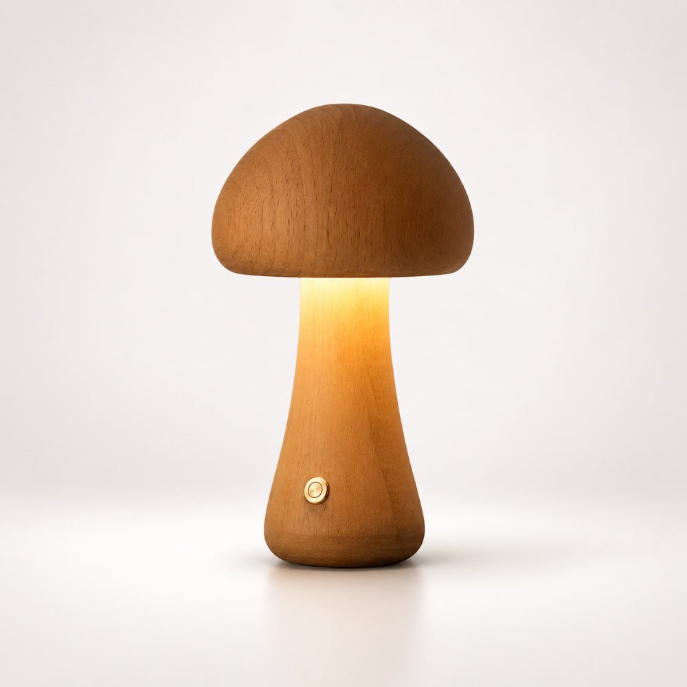 Lámpara De Mesa Hongo | Diseño Nórdico De Madera Con Luz Ambiental-Lamp-SeemSeem