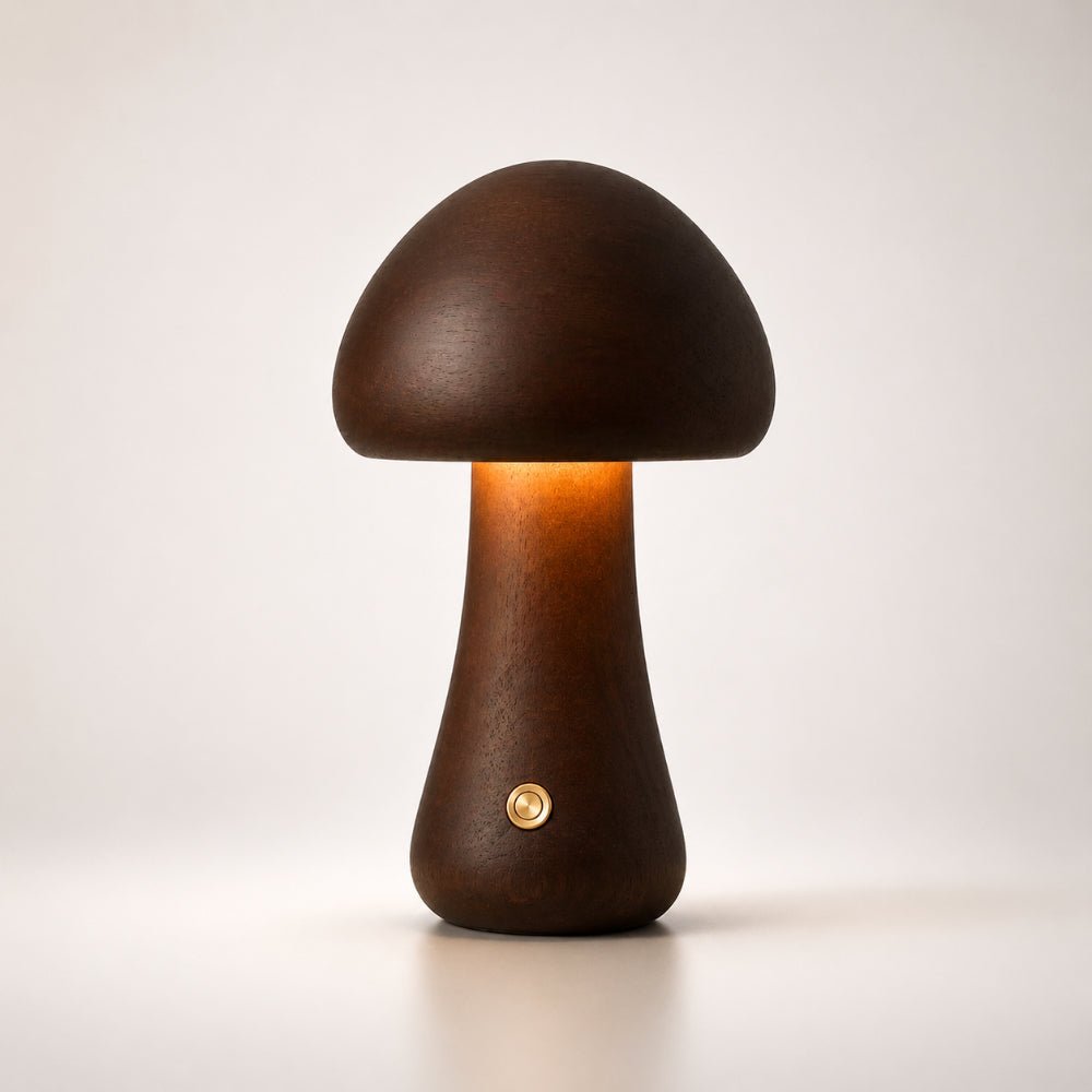 Lámpara De Mesa Hongo | Diseño Nórdico De Madera Con Luz Ambiental-Lamp-SeemSeem