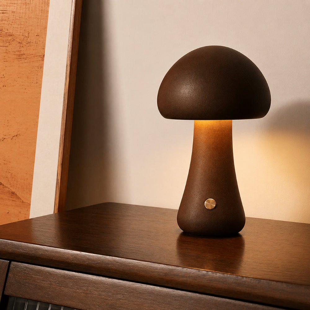 Lámpara De Mesa Hongo | Diseño Nórdico De Madera Con Luz Ambiental-Lamp-SeemSeem