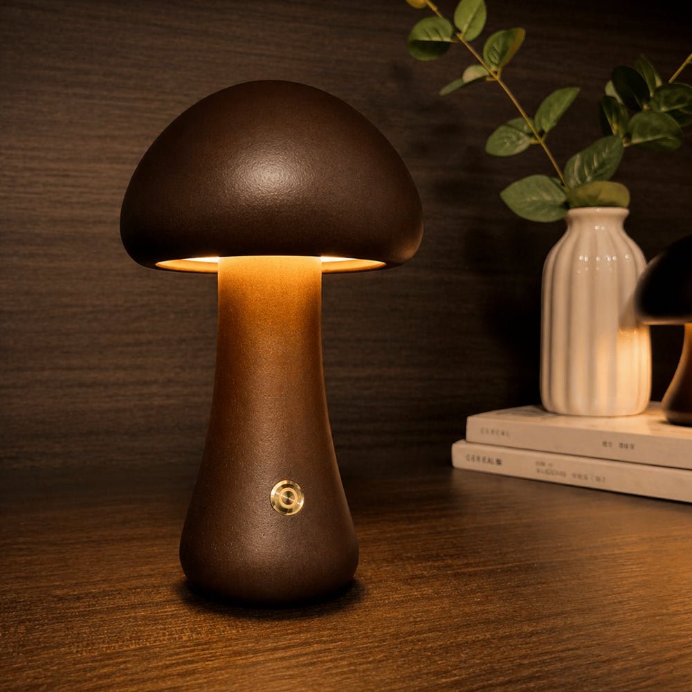 Lámpara De Mesa Hongo | Diseño Nórdico De Madera Con Luz Ambiental-Lamp-SeemSeem