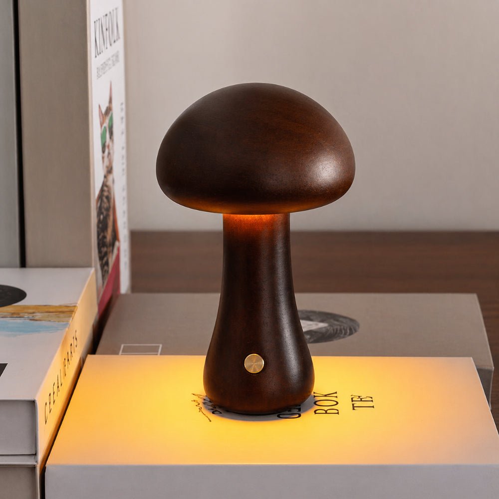 Lámpara De Mesa Hongo | Diseño Nórdico De Madera Con Luz Ambiental-Lamp-SeemSeem