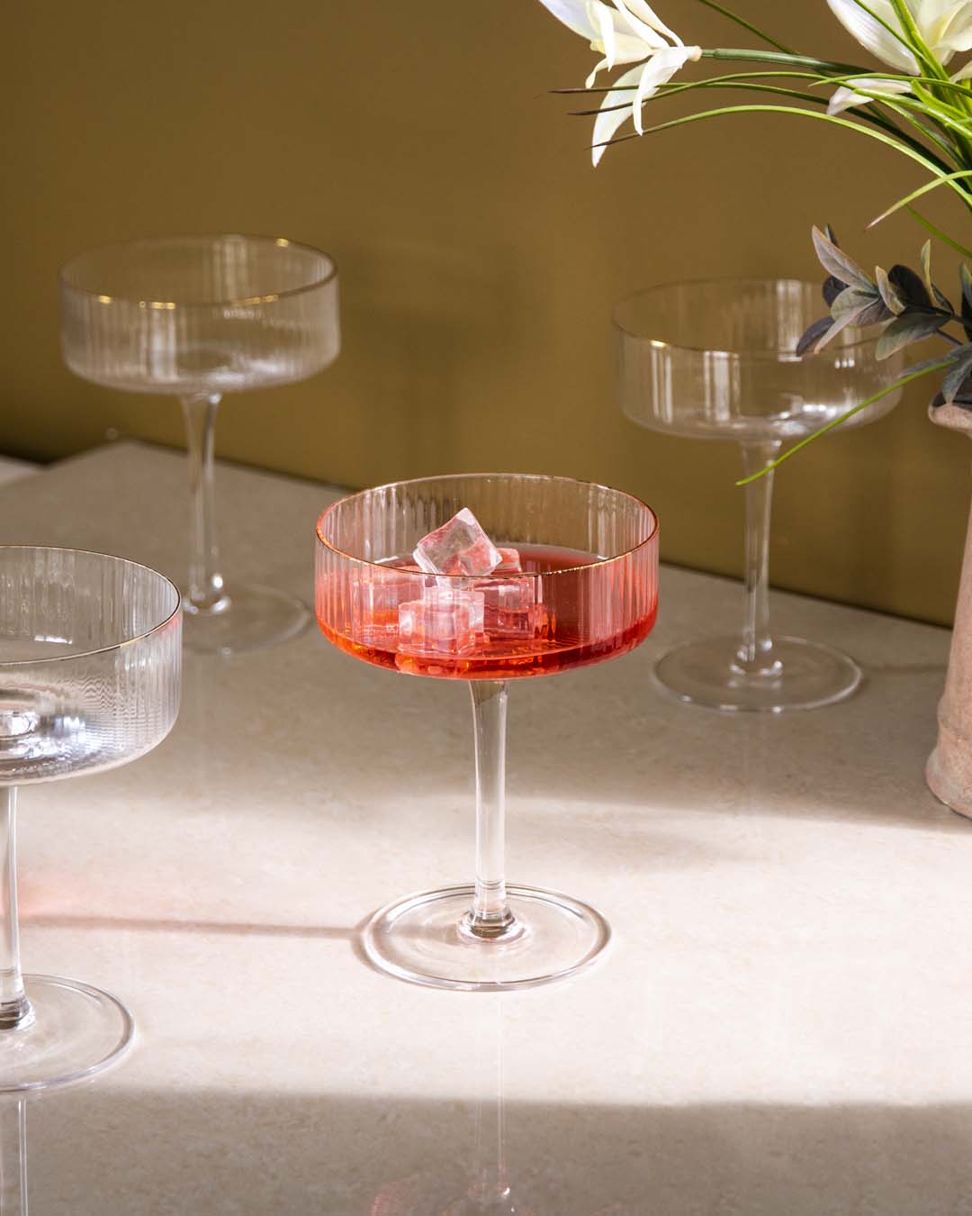Copas De Cóctel De Cristal | Diseño Coupe Estriado-Glass-SeemSeem