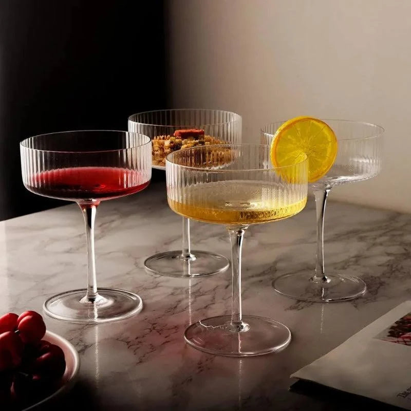 Copas De Cóctel De Cristal | Diseño Coupe Estriado-Glass-SeemSeem