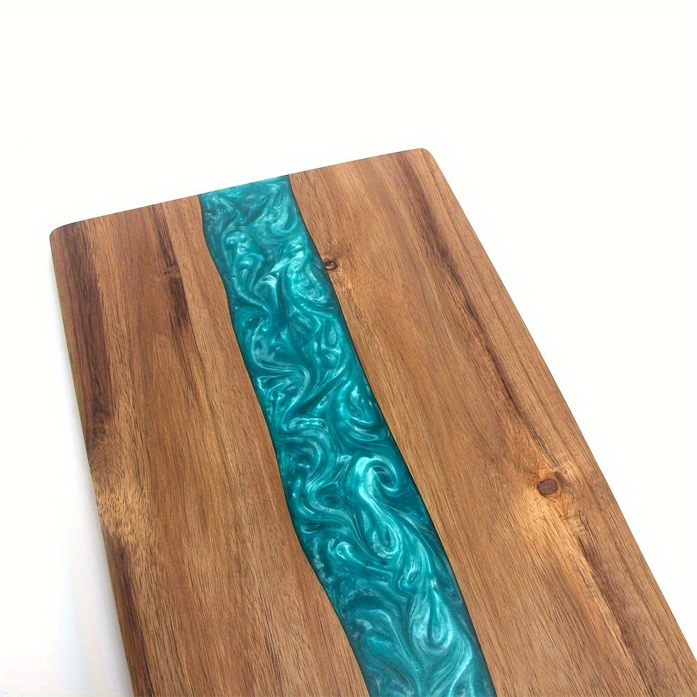 Tabla De Servir Artesanal | Tabla De Madera Con Incrustación De Resina Azul-cutting-SeemSeem