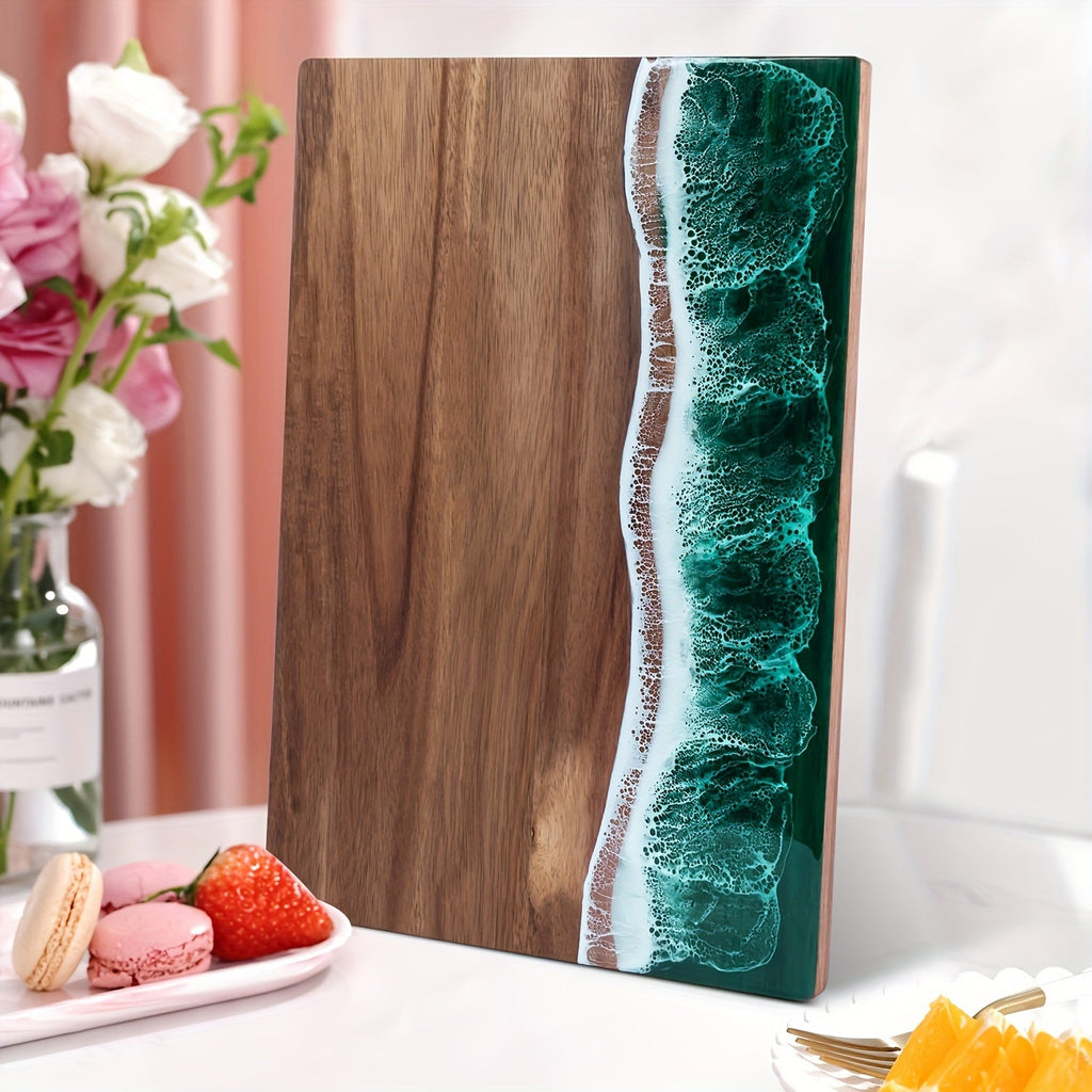 Tabla De Cortar Artesanal | Tabla De Madera Con Diseño Océano En Resina-cutting-SeemSeem