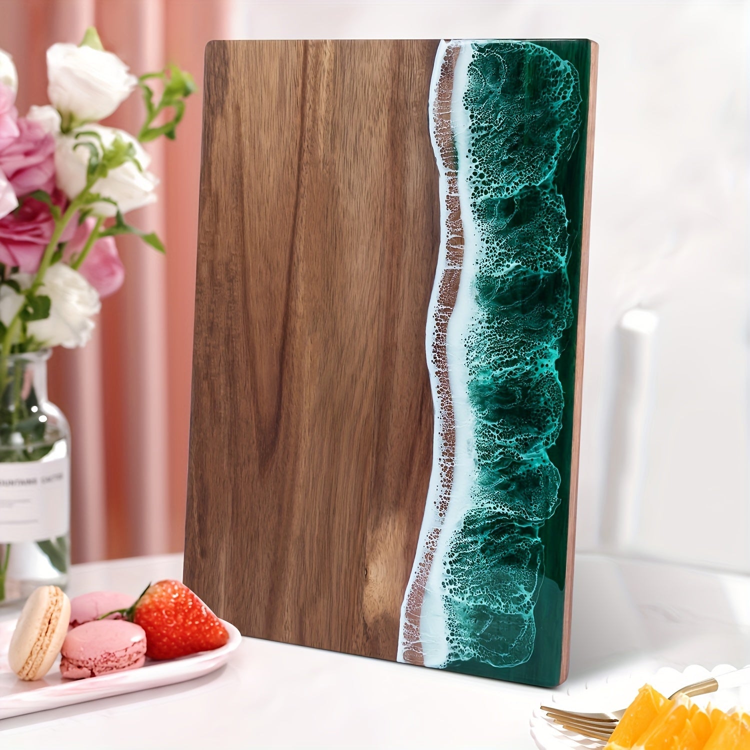 Tabla De Cortar Artesanal | Tabla De Madera Con Diseño Océano En Resina-cutting-SeemSeem