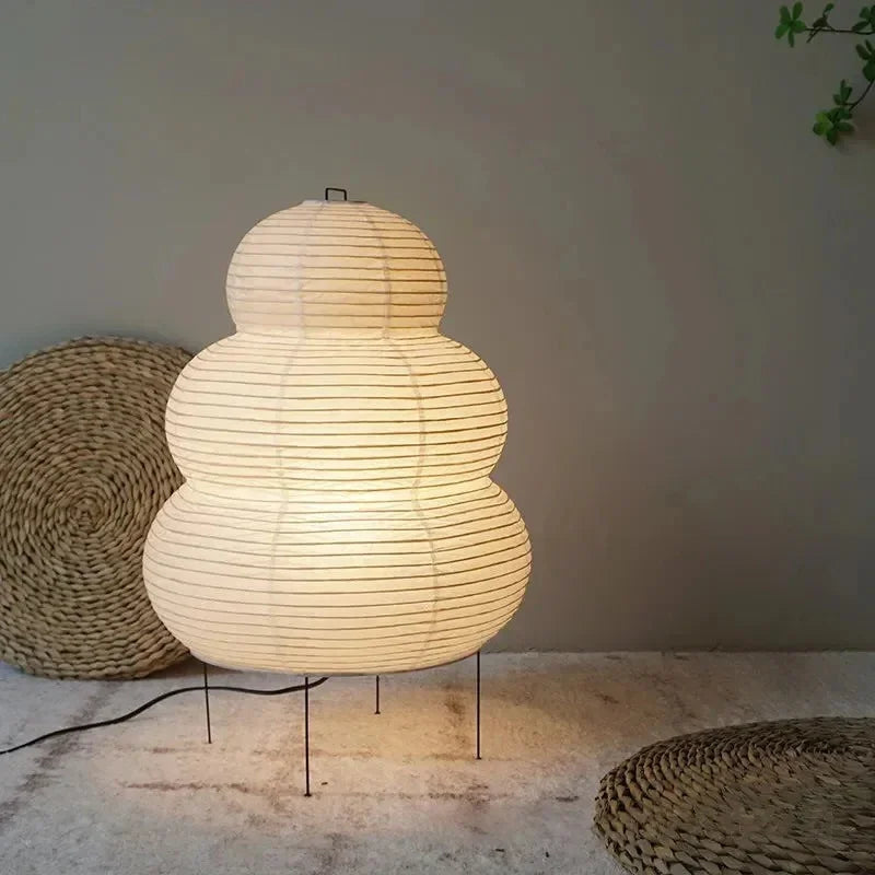 Lámpara de Pie Estilo Japandi | Pantalla de Papel Decorativa de Tres Niveles-Lamp-SeemSeem