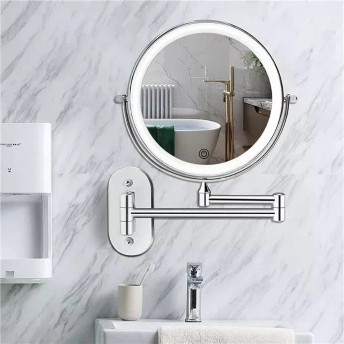 Espejo cosmético de pared con iluminación LED y aumento