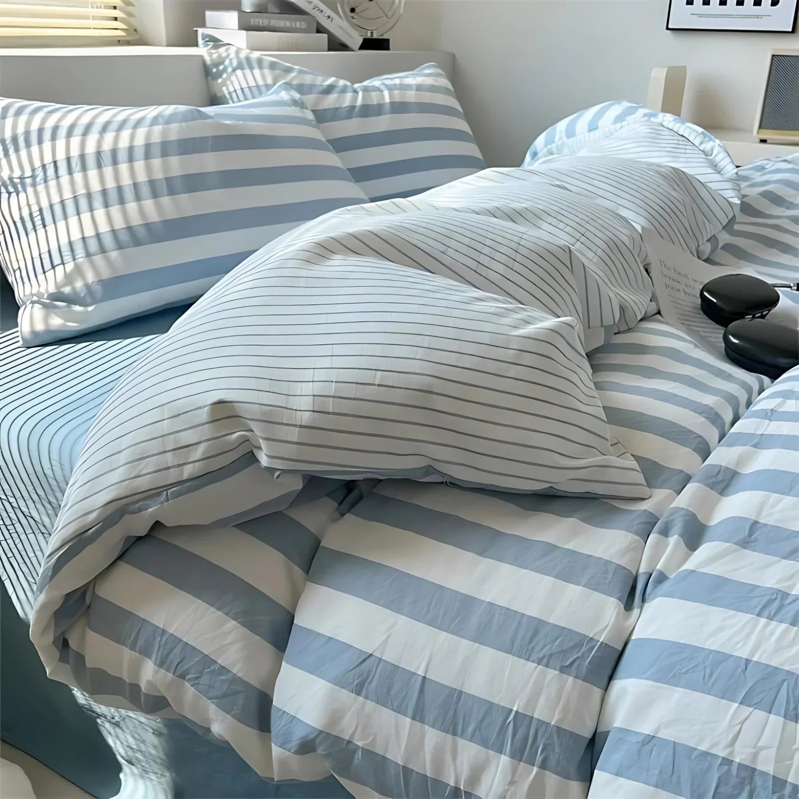 Juego de Cama a Rayas Beige | Patrón Horizontal Fundas y Ropa de Cama-bedding-SeemSeem