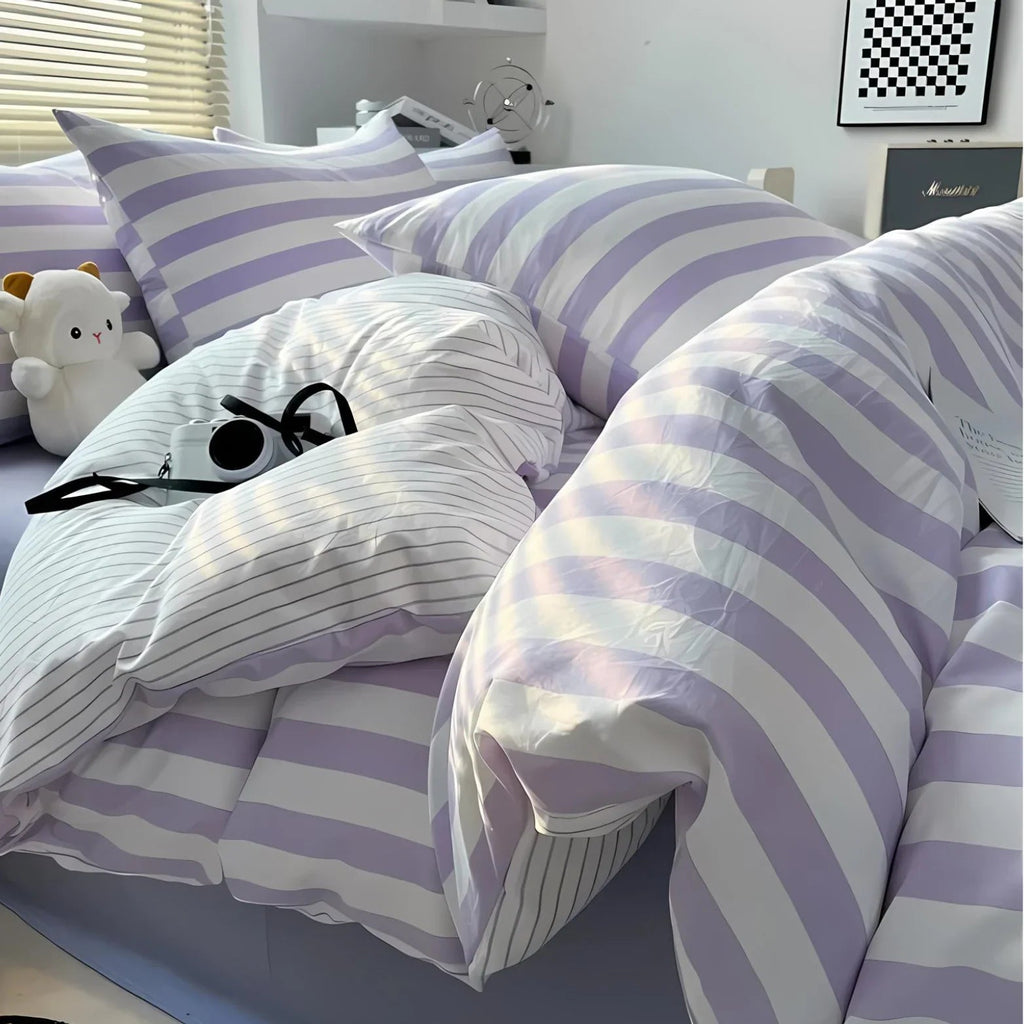 Juego de Cama a Rayas Beige | Patrón Horizontal Fundas y Ropa de Cama-bedding-SeemSeem