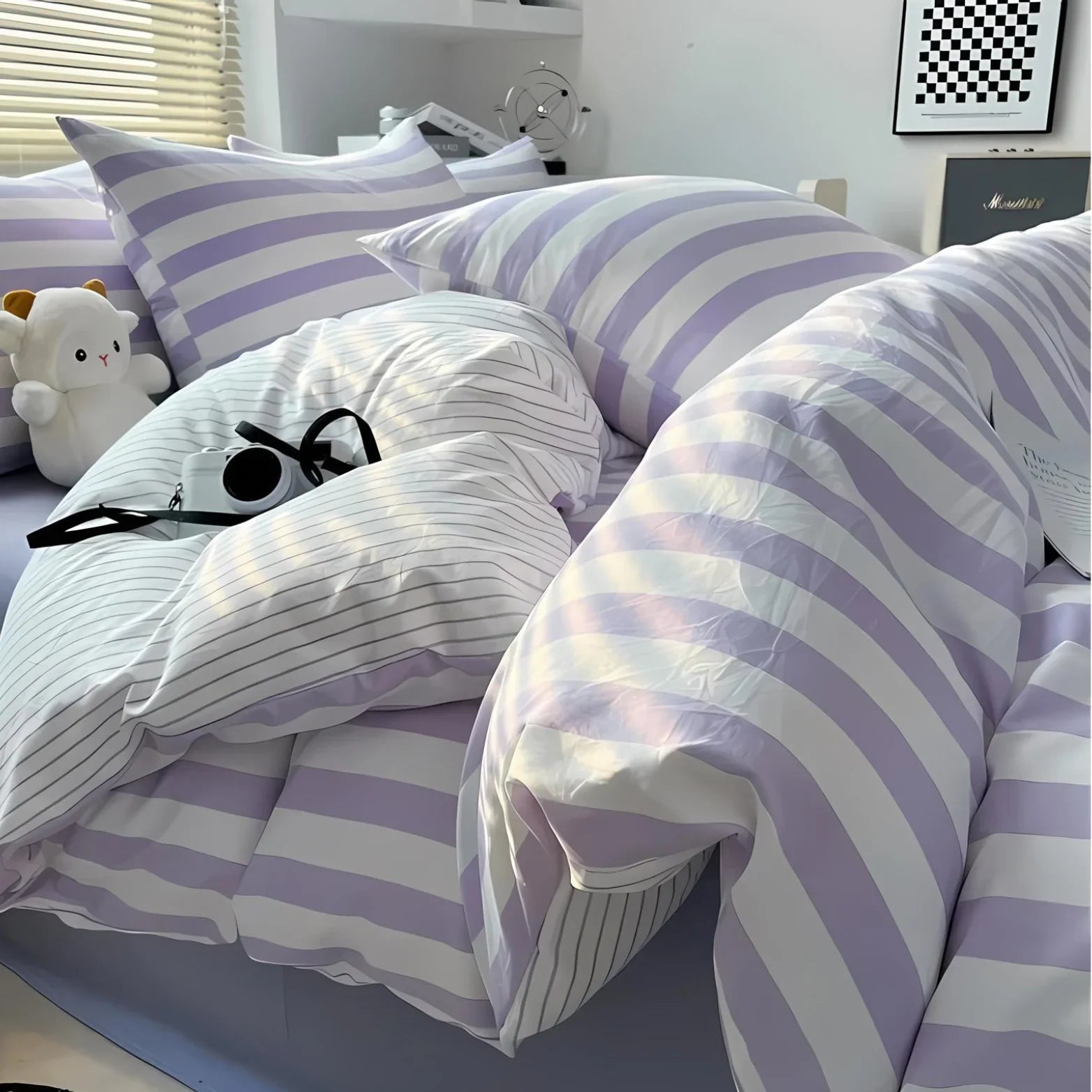 Juego de Cama a Rayas Beige | Patrón Horizontal Fundas y Ropa de Cama-bedding-SeemSeem