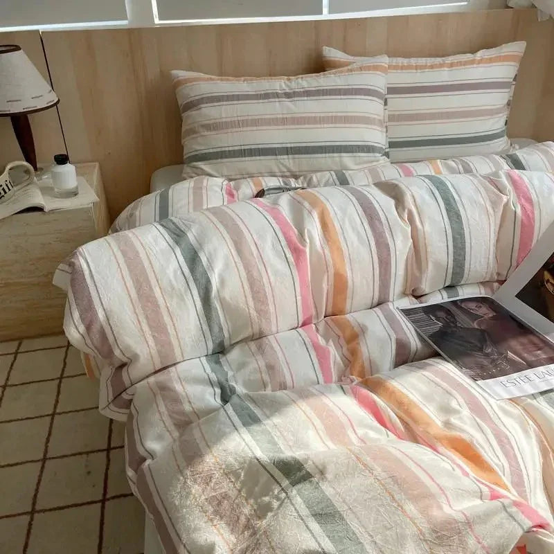 Juego de Cama a Rayas Rosa | Patrón Horizontal Fundas y Ropa de Cama-Bedding-SeemSeem