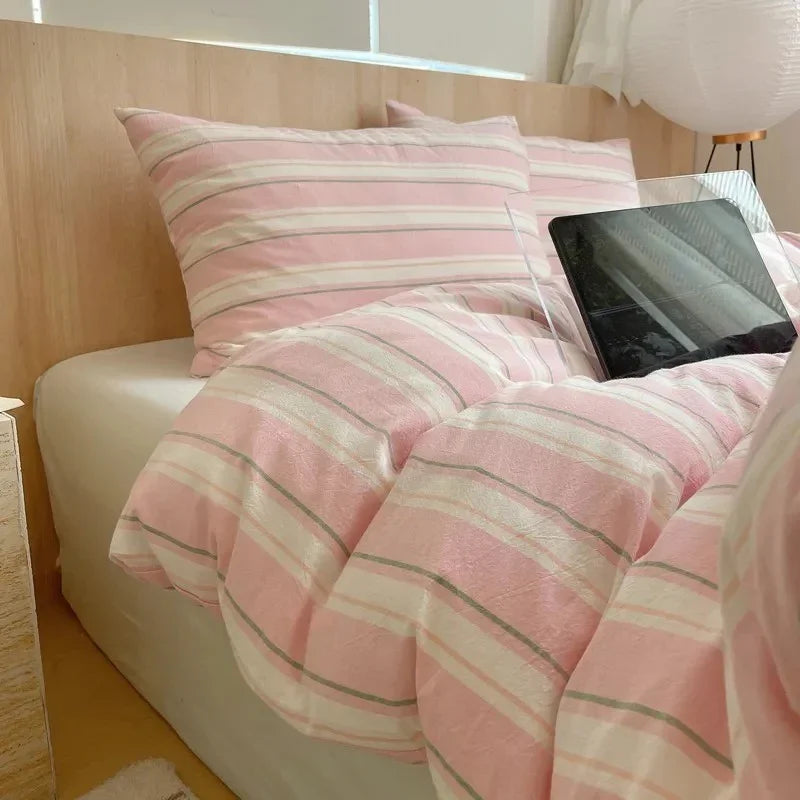 Juego de Cama a Rayas Rosa | Patrón Horizontal Fundas y Ropa de Cama-Bedding-SeemSeem