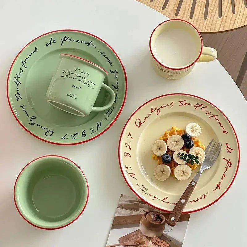 Juego De Vajilla Vintage Con Letras Decorativas | Platos Y Tazas Para Mesa-tablewear-SeemSeem