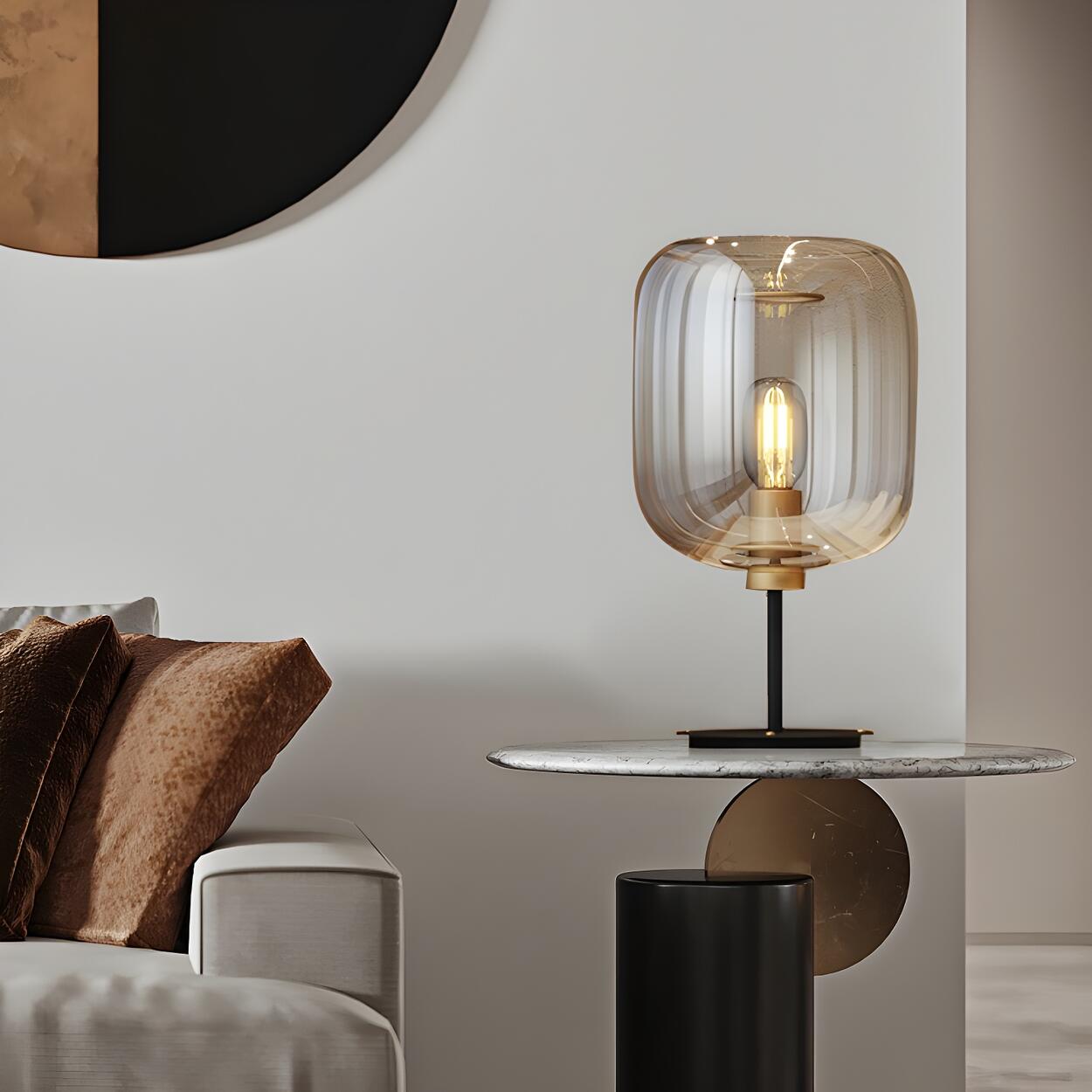 Lámpara De Mesa De Cristal | Pantalla Cilíndrica Decorativa-Lamp-SeemSeem