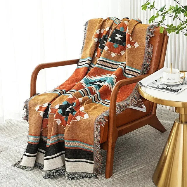 Manta Étnica Geométrica | Estampado Tribal Flecos Para Sofá y Decoración-Blankets-SeemSeem