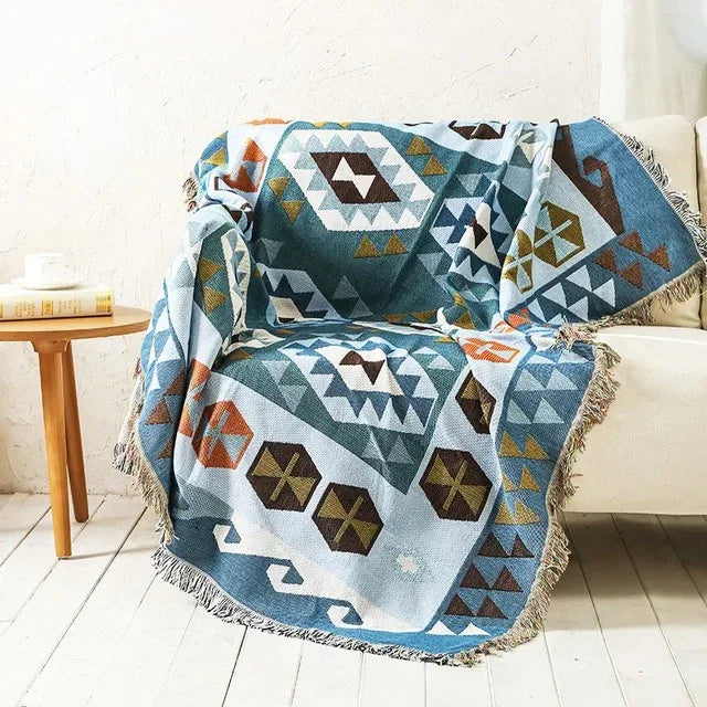 Manta Étnica Geométrica | Estampado Tribal Flecos Para Sofá y Decoración-Blankets-SeemSeem