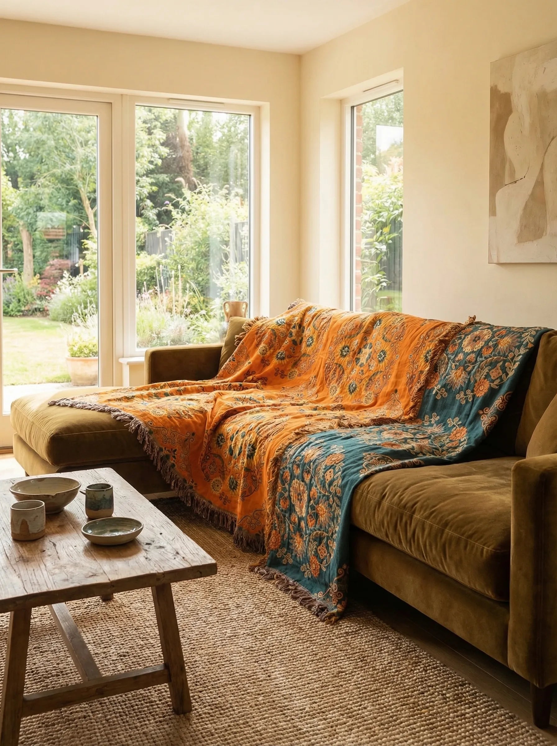 Manta Reversible Floral Para Sofá | Manta Decorativa De Algodón Para Cama-Blanket-SeemSeem