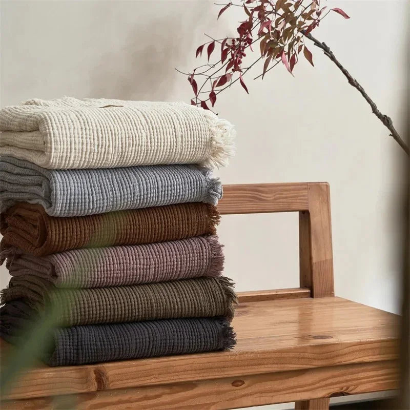 Manta Texturizada con Flecos | Acabado Relieve Rectangular Para Sofá y Cama-Blankets-SeemSeem