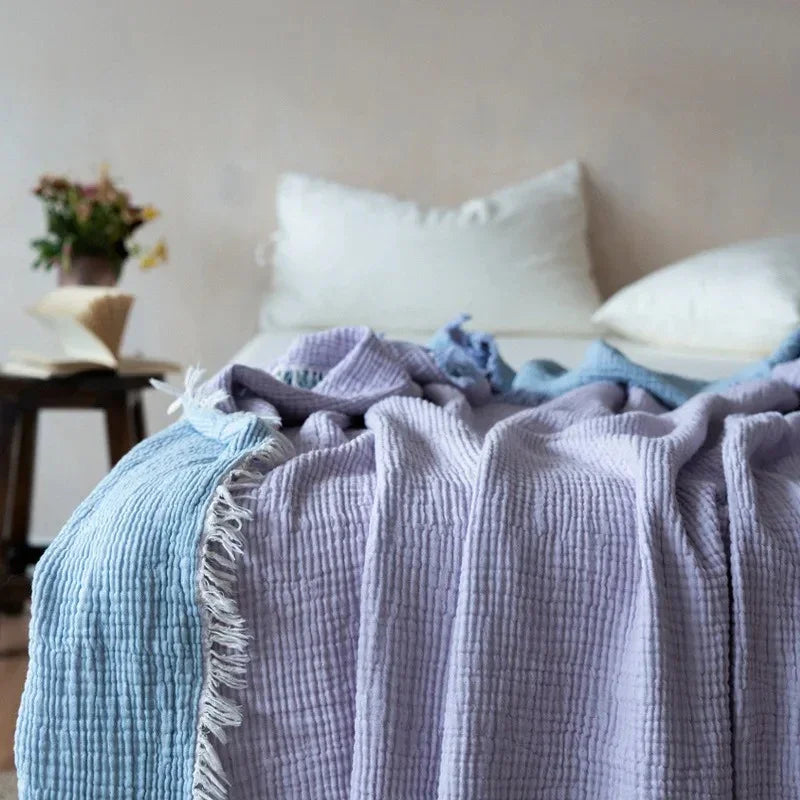 Manta Texturizada con Flecos | Acabado Relieve Rectangular Para Sofá y Cama-Blankets-SeemSeem