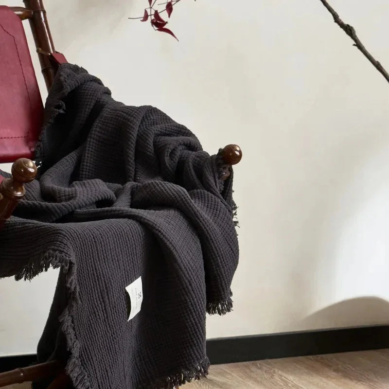 Manta Texturizada con Flecos | Acabado Relieve Rectangular Para Sofá y Cama-Blankets-SeemSeem