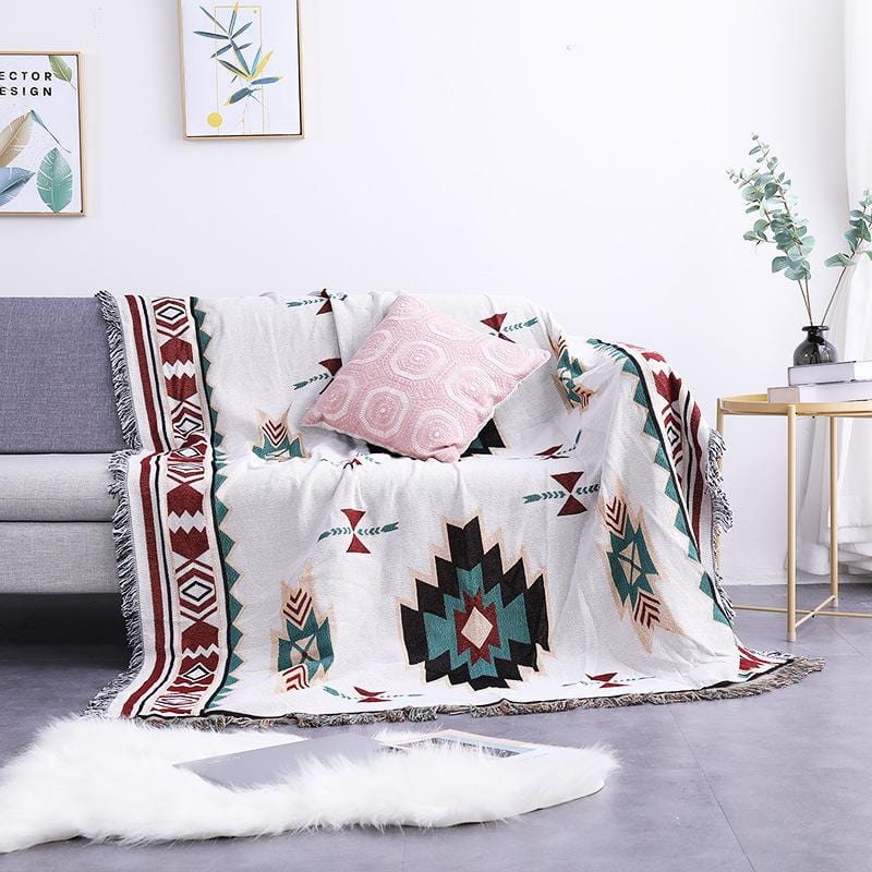 Manta Decorativa Bohemia | Diseño Geométrico Con Flecos-Blanket-SeemSeem