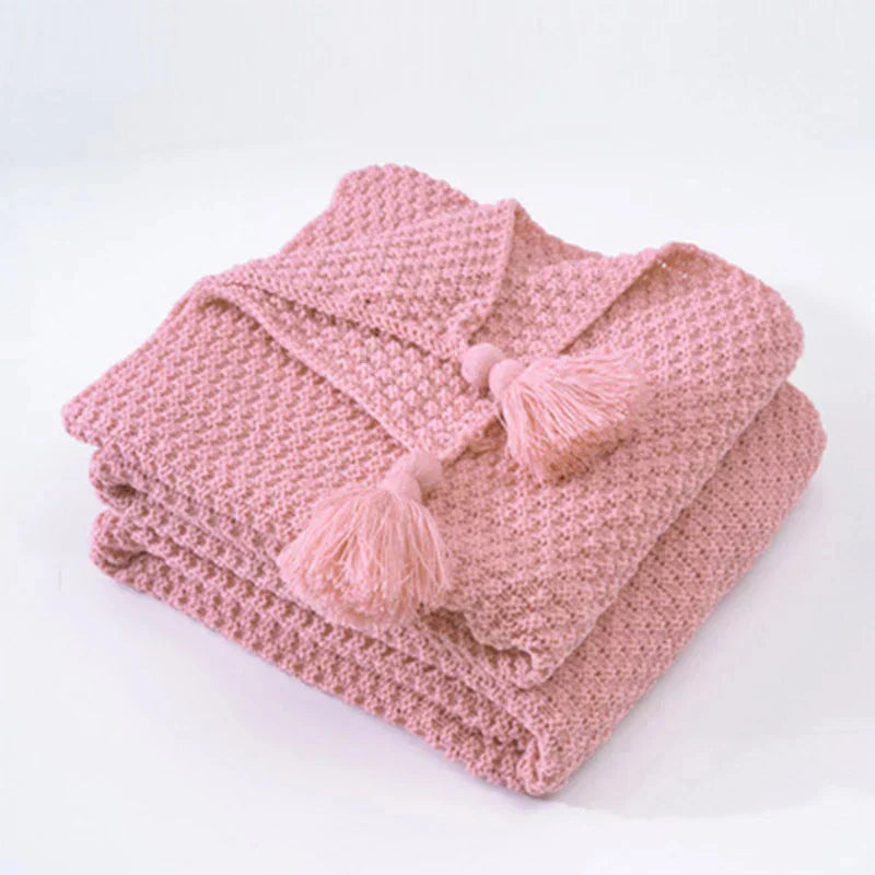 Manta Tejida Decorativa | Diseño Con Borlas-Blanket-SeemSeem