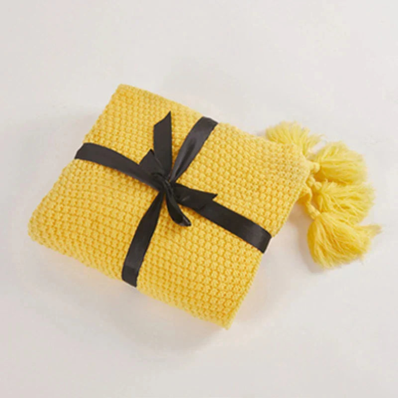 Manta Tejida Decorativa | Diseño Con Borlas-Blanket-SeemSeem