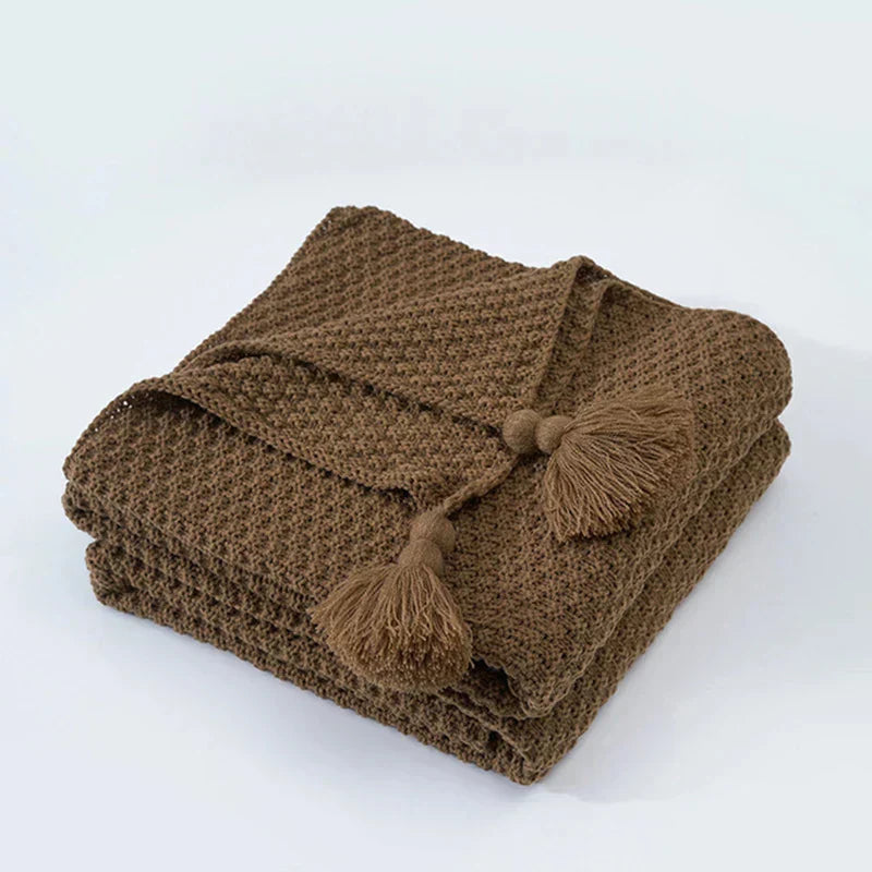 Manta Tejida Decorativa | Diseño Con Borlas-Blanket-SeemSeem