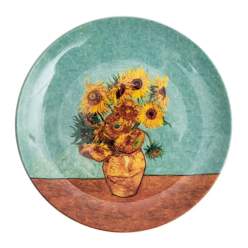 Plato Decorativo Con Diseño De Girasoles | Vajilla Artística Redonda-plates-SeemSeem