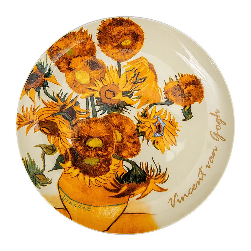 Plato Decorativo Con Diseño De Girasoles | Vajilla Artística Redonda-plates-SeemSeem