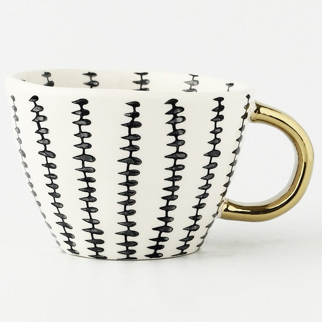 Taza de Cerámica con Asa Dorada | Diseño Geométrico Moderno-mugs-SeemSeem