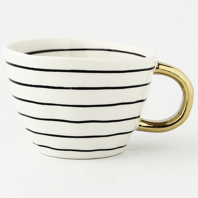Taza de Cerámica con Asa Dorada | Diseño Geométrico Moderno-mugs-SeemSeem