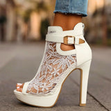 Sandalias Peep-Toe Para Mujer | Encaje Floral