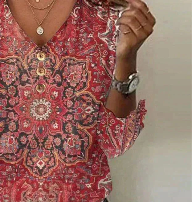 Blusa Con Cuello De Pico Para Mujer | Estampado Bohemio · SeemSeem