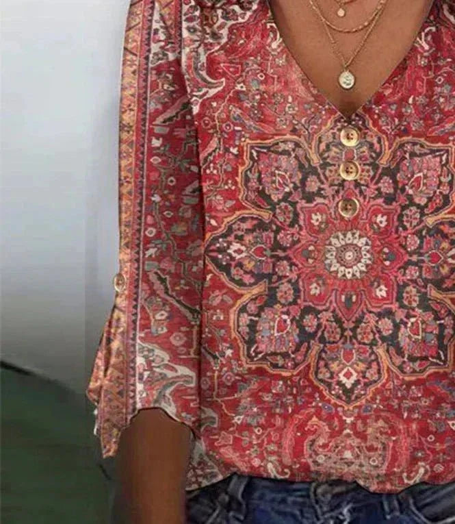 Blusa Con Cuello De Pico Para Mujer | Estampado Bohemio · SeemSeem